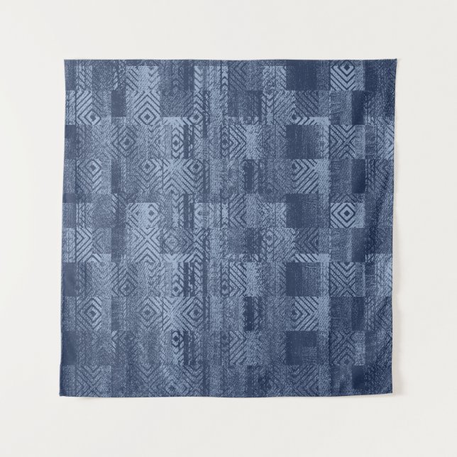 Minimal Denim Abstrakten Memphis-Patchwork Wandteppich (Vorderseite)