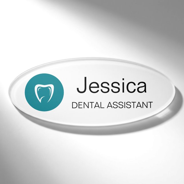 Minimal Dental Assistant Name Badge Tooth Logo Namenschild (Vorderseite)