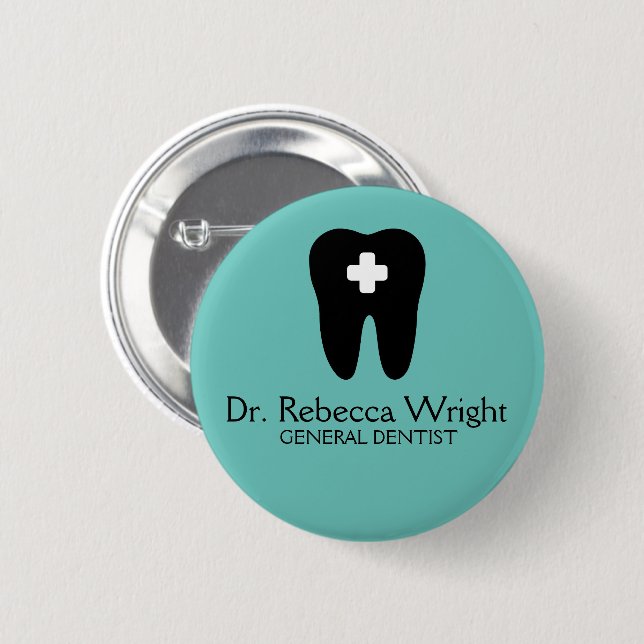 Minimal Dentist Logo Light Aquamarin Dental Office Button (Vorne & Hinten)