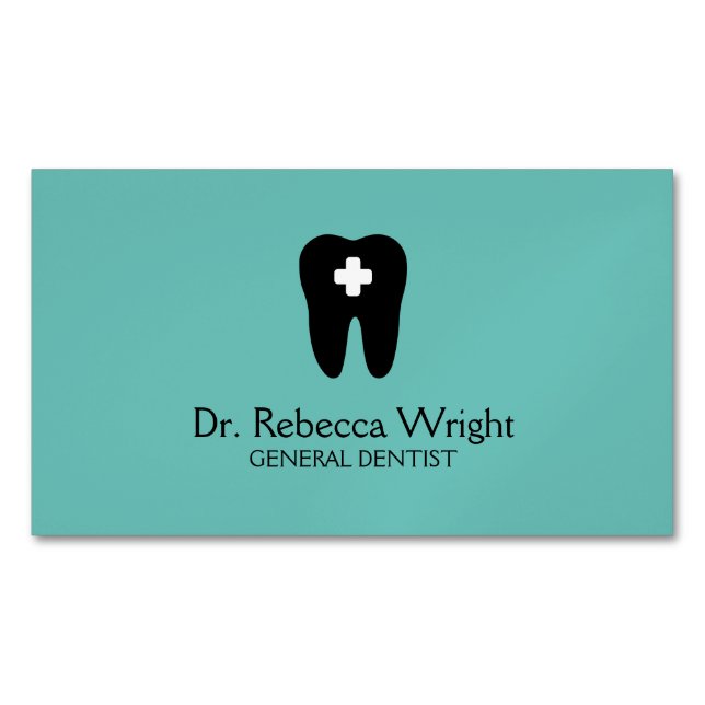 Minimal Dentist Logo Light Aquamarin Dental Office Magnetische Visitenkarte (Vorderseite)