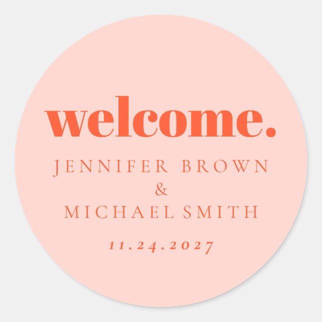 Minimal Design Orange Pink  Welcome Runder Aufkleber (Vorderseite)