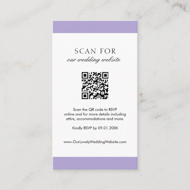 Minimal Digital Lavender Modern QR Code Hochzeit Begleitkarte (Vorderseite)