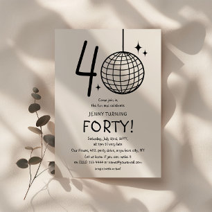 Minimal Doodle 40. Disco Ball Geburtstag Einladung