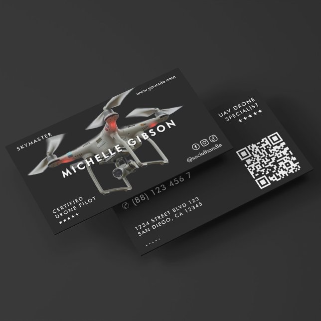 Minimal Drone Operator UAV Professional Dark Grey Visitenkarte (Minimal Drone Operator UAV Professional Black Business Card
)