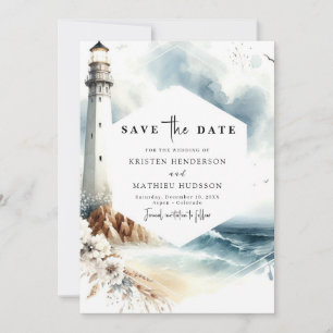 Minimal druckbare Whimsy Lighthouse Hochzeit Save The Date