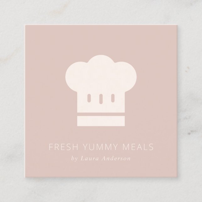 Minimal Dusky Blush Rose Rosa Koch Hat Catering Quadratische Visitenkarte (Vorderseite)