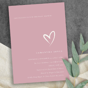 Minimal Dusky Rose Rosa Herz Babydusche laden ein Dankeskarte