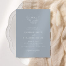 Minimal Dusty Blue Botanical Monogram Wedding