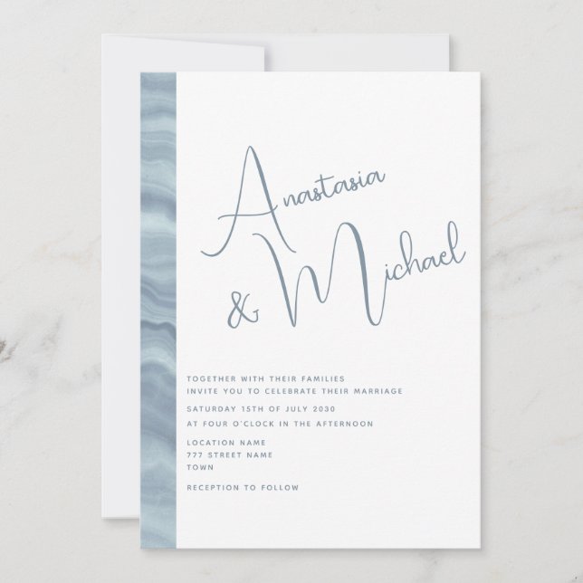Minimal Dusty Blue Elegante Hochzeit Einladung (Vorderseite)