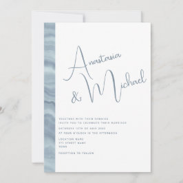 Minimal Dusty Blue Elegante Hochzeit Einladung