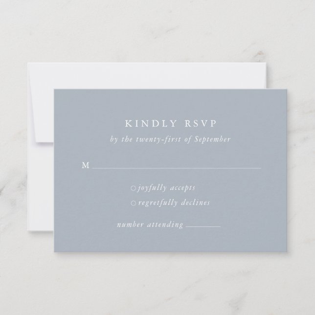 Minimal Dusty Blue Formal Wedding RSVP Card (Vorderseite)