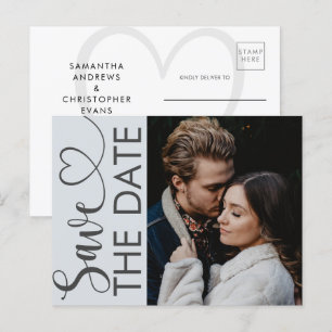 Minimal Dusty Blue Foto & Herz Save the Date An Ankündigungspostkarte
