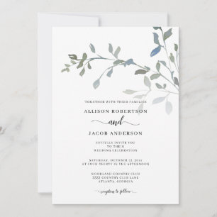 Minimal Dusty Blue Green Watercolor Floral Wedding Einladung
