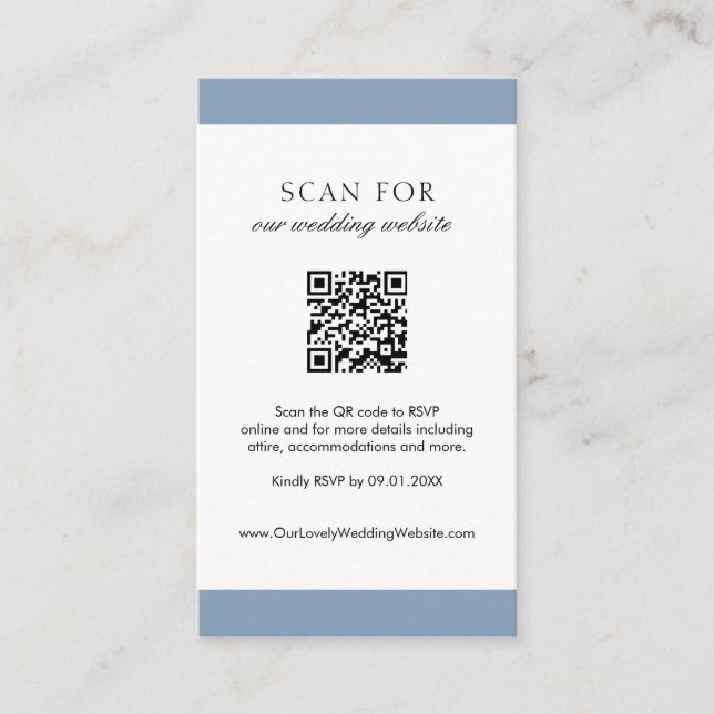 Minimal Dusty Blue Modern QR Code Hochzeit Begleitkarte (Vorderseite)