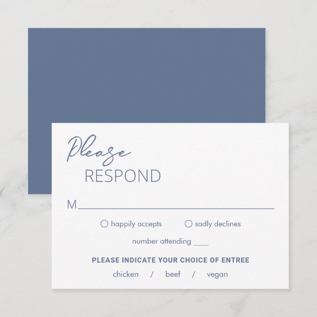 Minimal Dusty Blue Modern Wedding RSVP Karte (Vorne/Hinten)