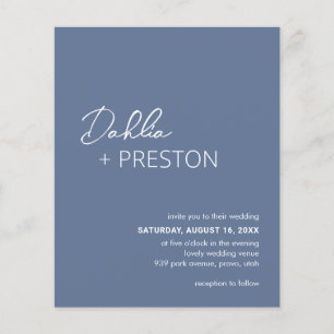 Minimal Dusty Blue Modernes Budget Hochzeit einlad