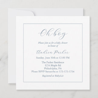 Minimal Dusty Blue Oh Boy Baby Dusche Einladung