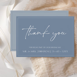 Minimal Dusty Blue Script Wedding danke You Card