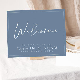 Minimal Dusty Blue Script Wedding Willkommenszeich Poster