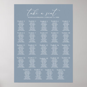 Minimal Dusty Blue Wedding 24 Table Seating Chart Poster
