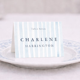 Minimal Dusty Blue Wedding Place Card  Tischnummer
