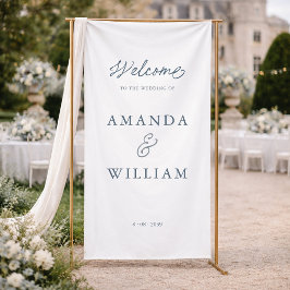 Minimal Dusty Blue Wedding Welcome Sign Banner