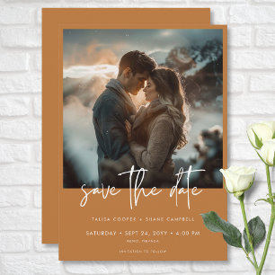 Minimal Dusty Burnt Orange Modernes Foto Hochzeit Save The Date