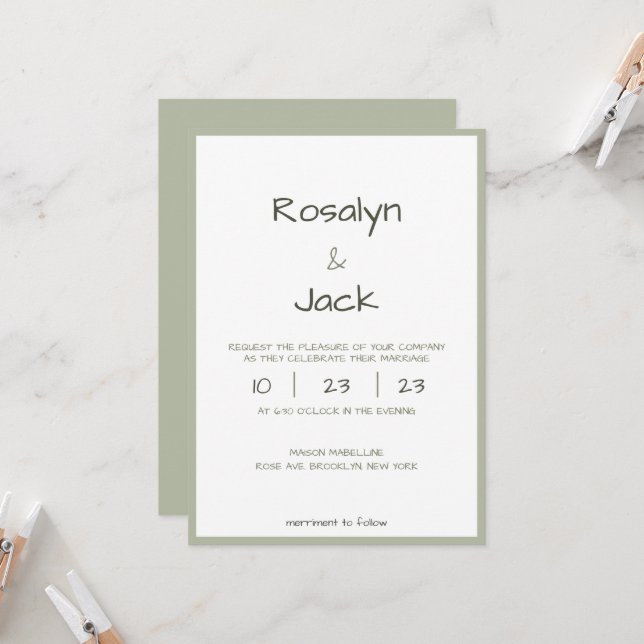 Minimal Dusty Green Lässig Handwriting Wedding Einladung (Vorderseite/Rückseite Beispiel)