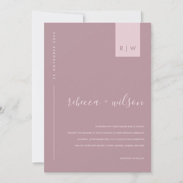 MINIMAL DUSTY ROSE PINK TYPOGRAPHY WEDING INVITAT EINLADUNG (Vorderseite)