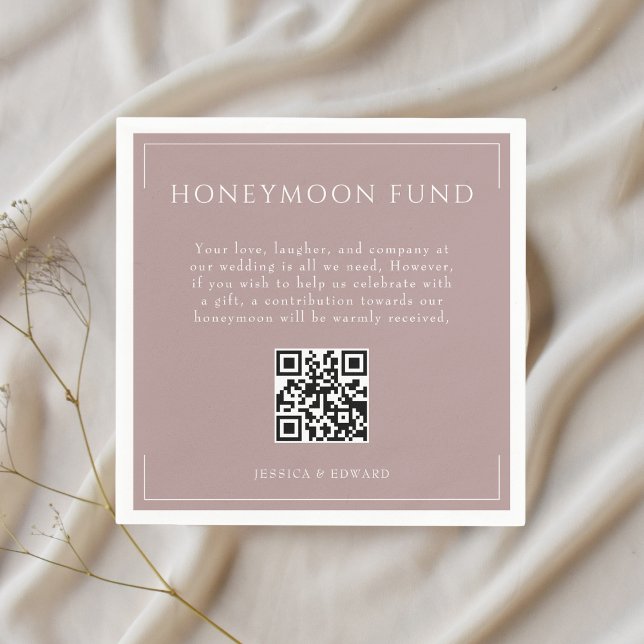 Minimal Dusty Rose Wedding Honeymoon Fund QR Code Serviette (Von Creator hochgeladen)