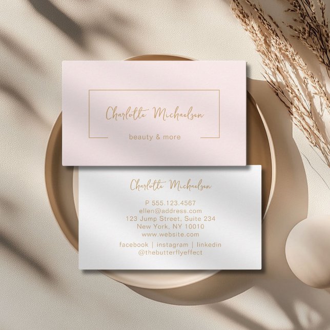 Minimal, Écriture manuscrite, Carte de visite rose (Minimal, Handwriting, Lightpink Gold Business Card)