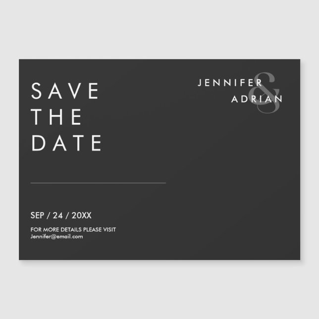 Minimal Eerie Schwarz Moderne Hochzeit retten das  Magnetkarte (Vorderseite)