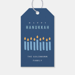 Minimal einfache blaugelbe Kerzen glücklich Hanukk Geschenkanhänger