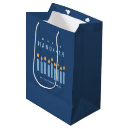 Minimal einfache blaugelbe Kerzen glücklich Hanukk Mittlere Geschenktüte