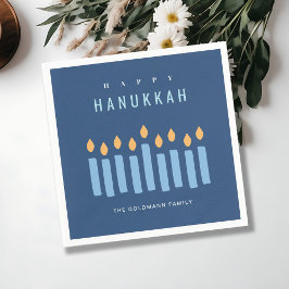 Minimal einfache blaugelbe Kerzen glücklich Hanukk Serviette