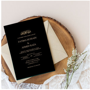 Minimal einfache Gold Script-Black-Muslime Hochzei Einladung