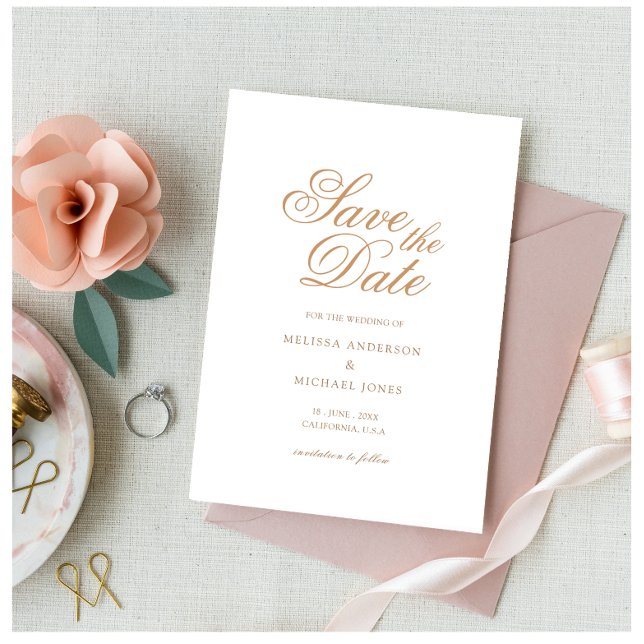 Minimal einfache goldromantische SkriptWedding Save The Date (Von Creator hochgeladen)