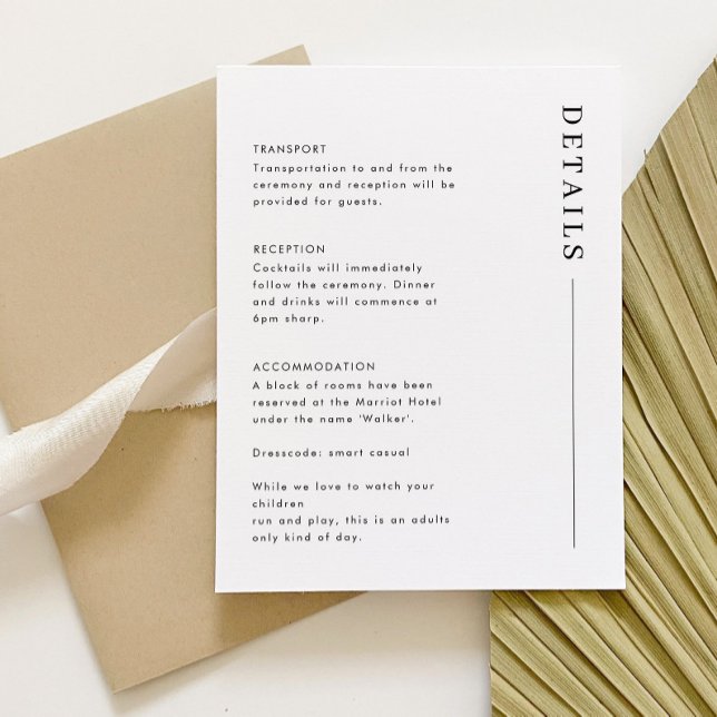 Minimal einfache klassische Hochzeitdetails Buchun RSVP Karte (MADDY Wedding Suite - Details Card | Matching items available)