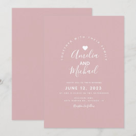 Minimal einfache, matte rosa Herzenshochzeit Einladung