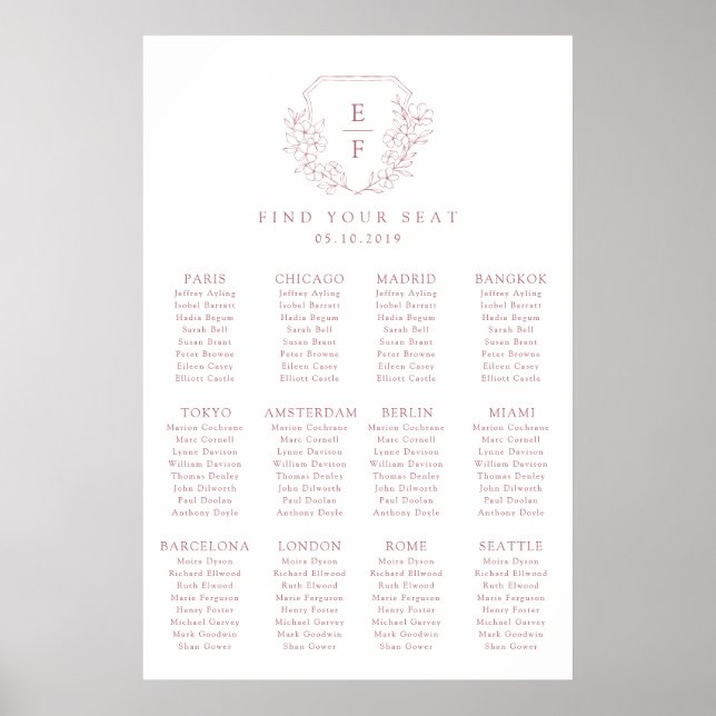 Minimal einfache rosa Kirschblossom Wappen Sitzpla Poster (Vorne)