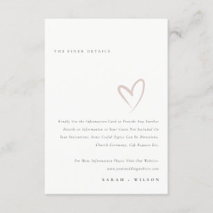 Minimal einfache Script Blush Heart Wedding Detail Begleitkarte
