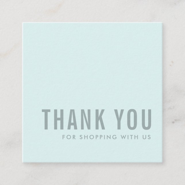 MINIMAL EINFACHER AQUA BLAU DANKE DANK LOGO SHOPPP QUADRATISCHE VISITENKARTE (Vorderseite)