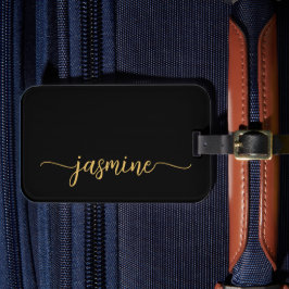 Minimal einfaches Girly Black Gold Calligrafy Scri Gepäckanhänger