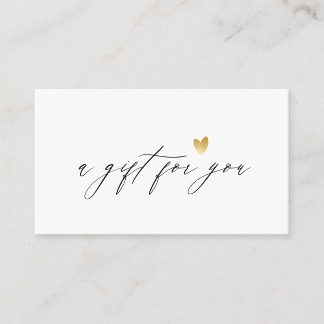Minimal einfaches Gold Heart Logo Geschenkgutschei Visitenkarte (Vorderseite)
