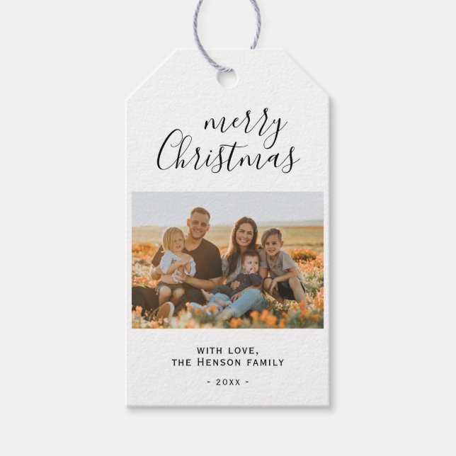 Minimal einfaches Weihnachts-Script-Foto Geschenkanhänger (Vorderseite)