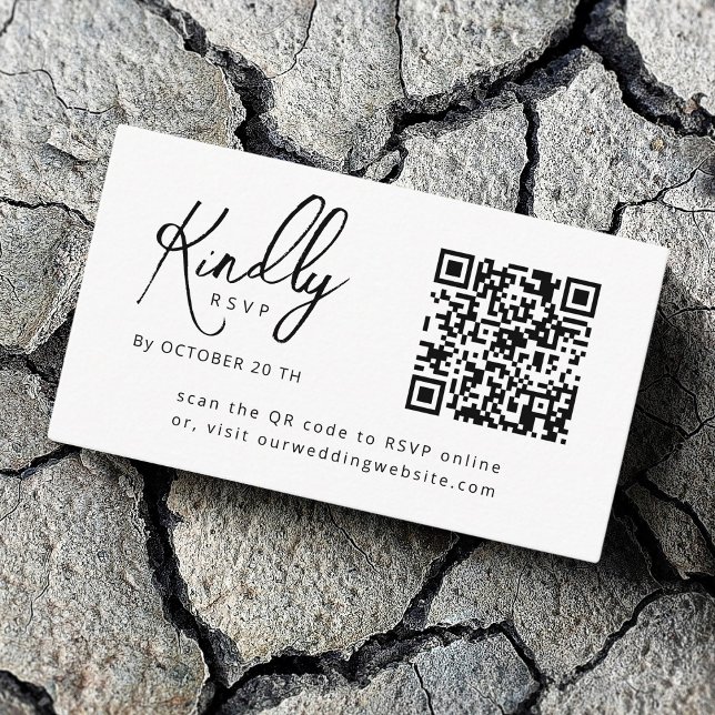 Minimal Elegant B&W Script QR Code Wedding RSVP Begleitkarte (Von Creator hochgeladen)