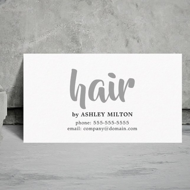 Minimal Elegant Black Gray White Hair Stylist Visitenkarte (Von Creator hochgeladen)