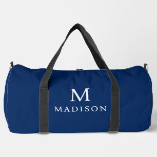 Minimal & elegant Blau & Weiß Individuelle Name Duffle Bag