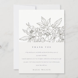 Minimal Elegant Brown Floral Sketch Babydusche Dankeskarte