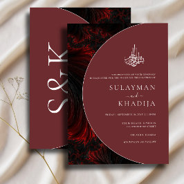Minimal & Elegant Burgund Islamische Hochzeit Einladung